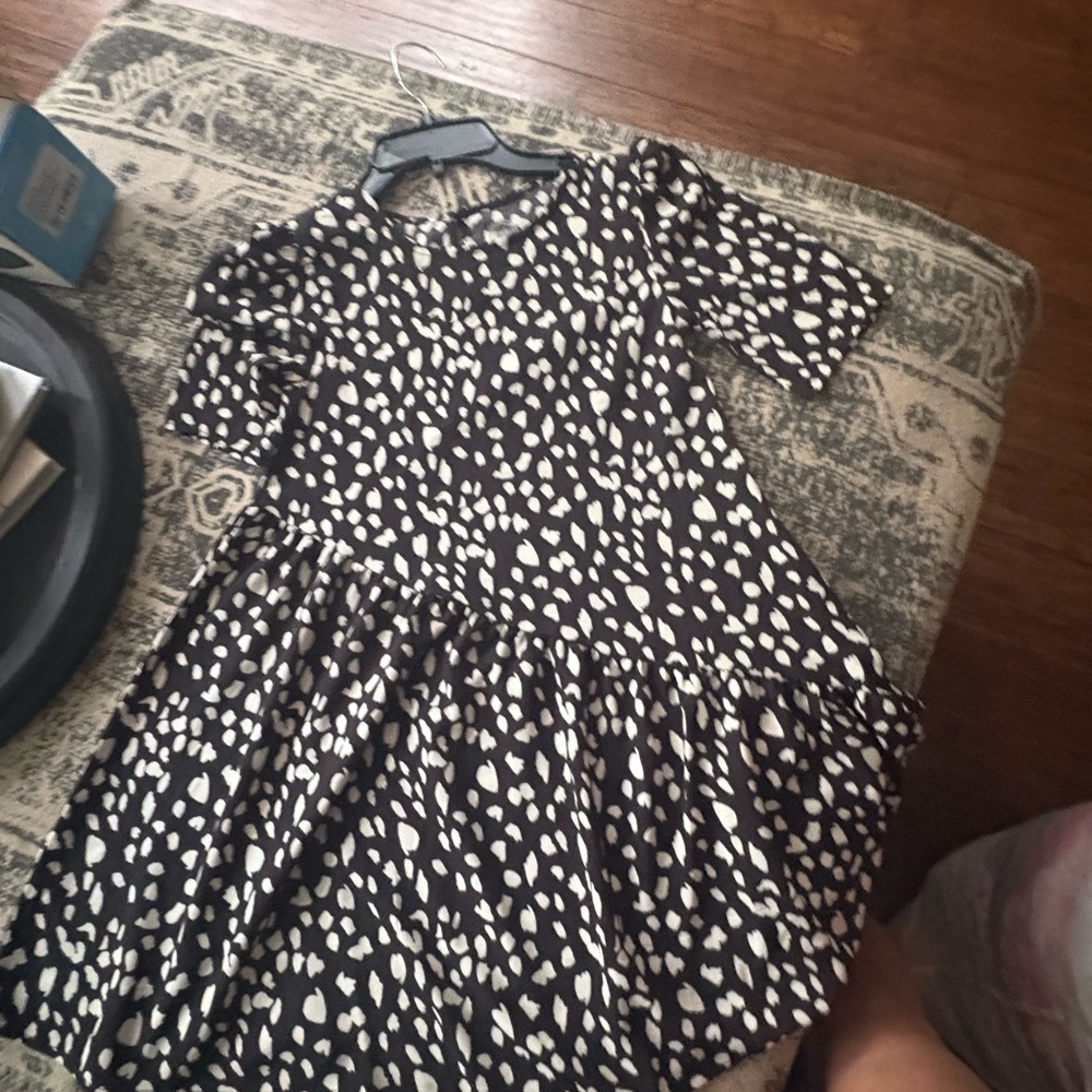 Girls Black and White Polka Dot Tiered Dress
